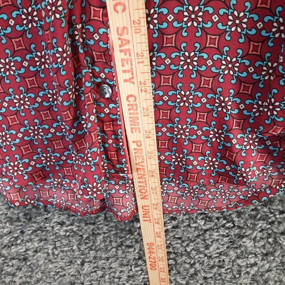Victoria Secret Sleep Shirt Women Medium Red‎ Busy Batik Satin Sleepwear Bedtime